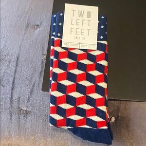 Two left feet red white and blue socks
